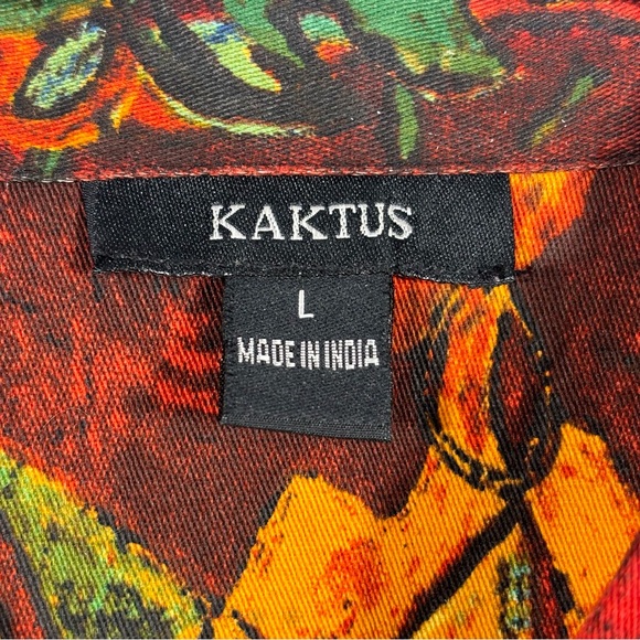 Kaktus Abstract Art to Wear Cotton Red Orange Button Up Jacket | Size Large - Picture 5 of 8